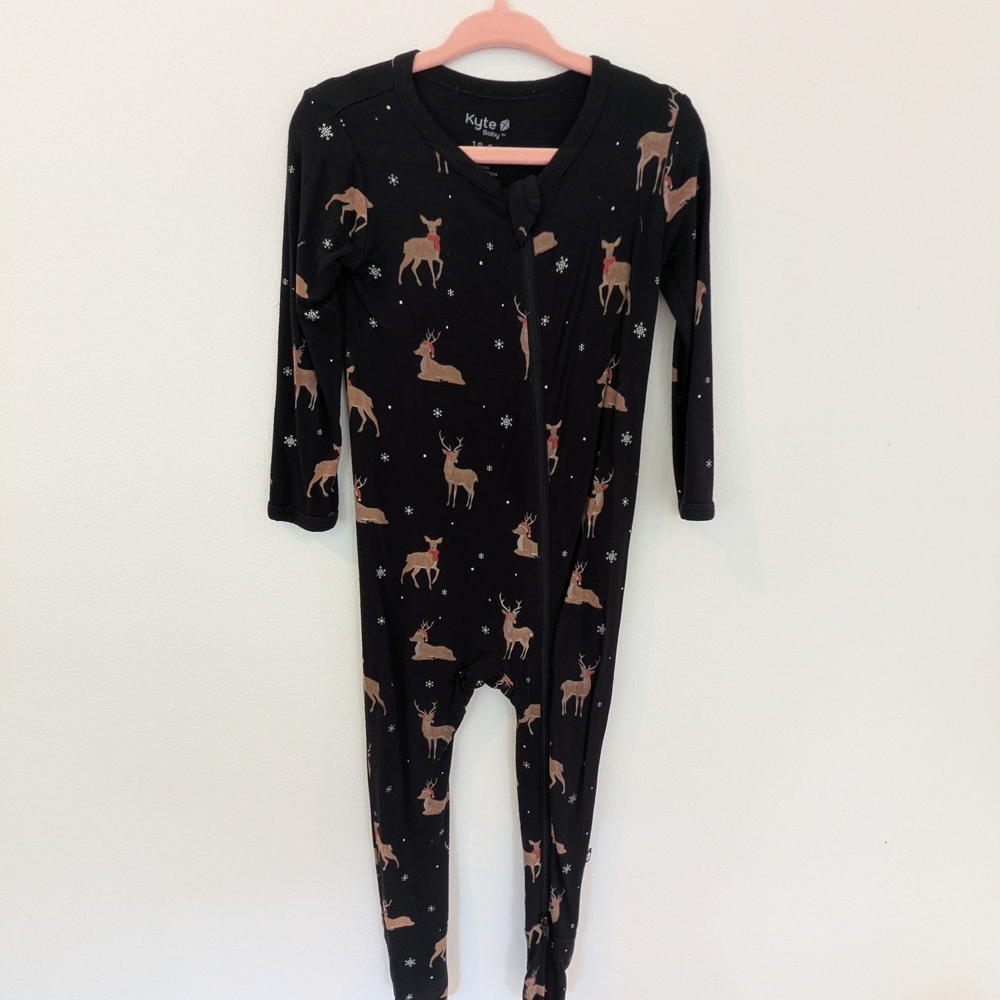 Kyte BABY Black One Piece with Reindeer Design